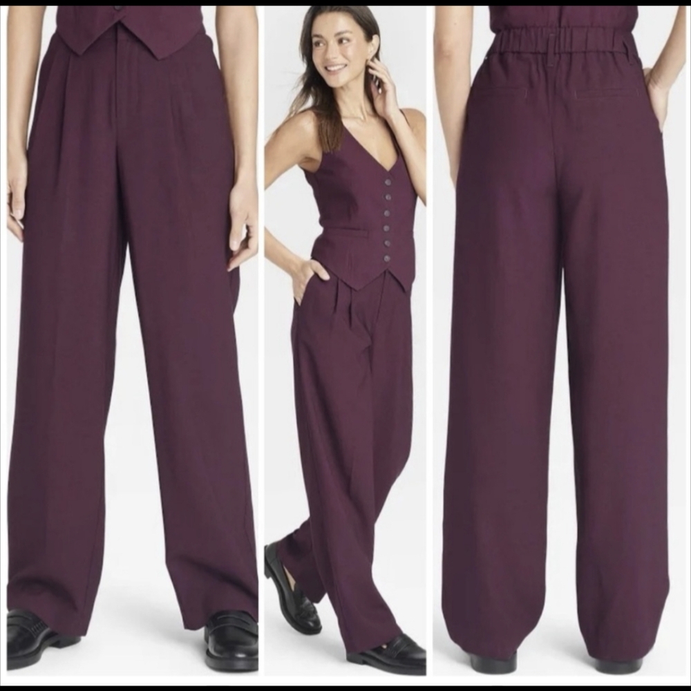 NWT A New Day Burgundy Women's Straight Leg Pleated Dress Pants